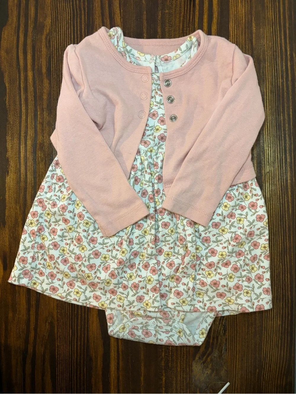 Carter's Floral Onesie with Pink Cardigan Look